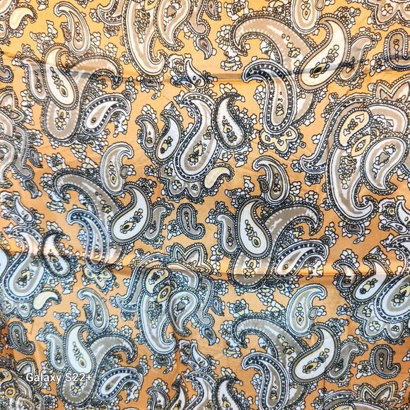 Gold Black Paisley Silk Scarf Western Wild Rage Boho Chic Square Lightweight Ret - Picture 4 of 7